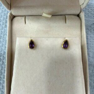 Amethyst earrings, gold plated, teardrop design